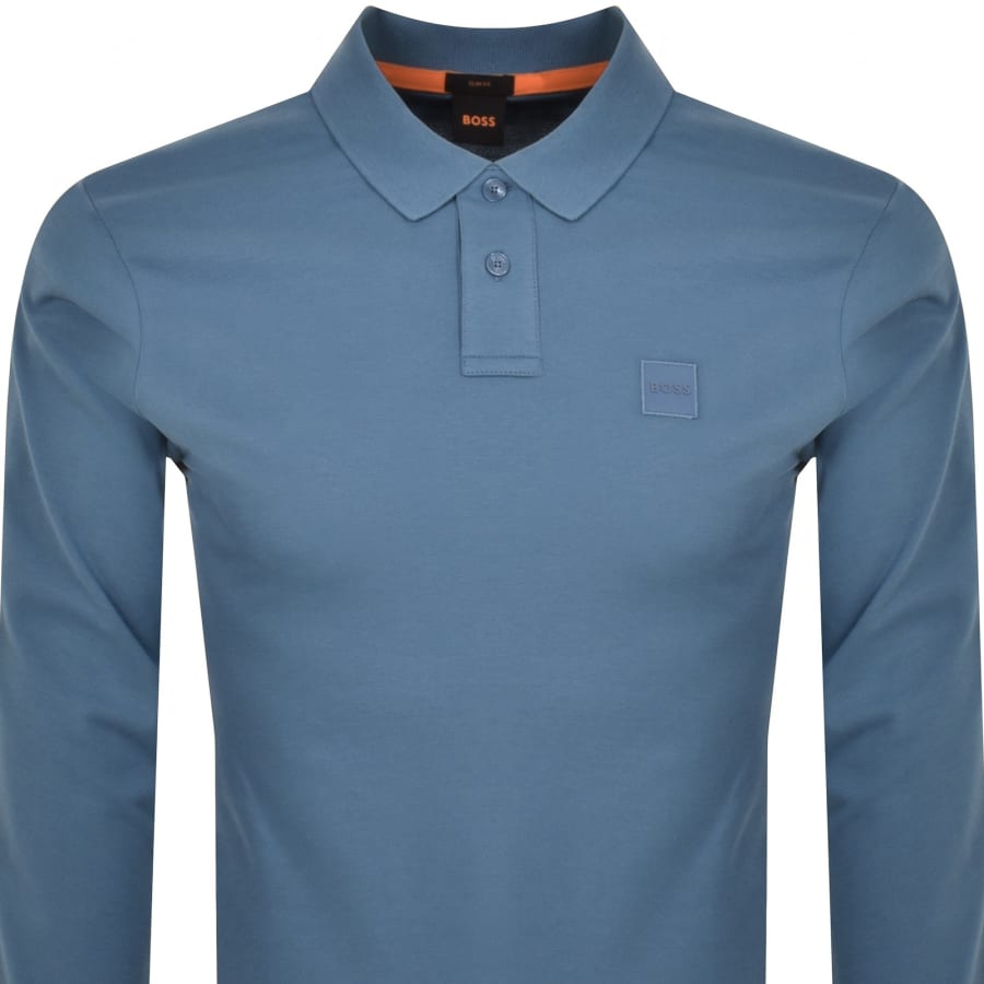 BOSS Long Sleeve Passerby Polo T Shirt Blue